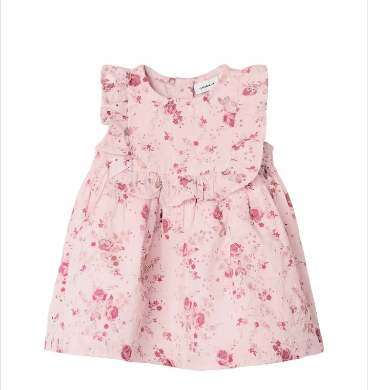 Name It Fembroder kjole nb cradle pink
